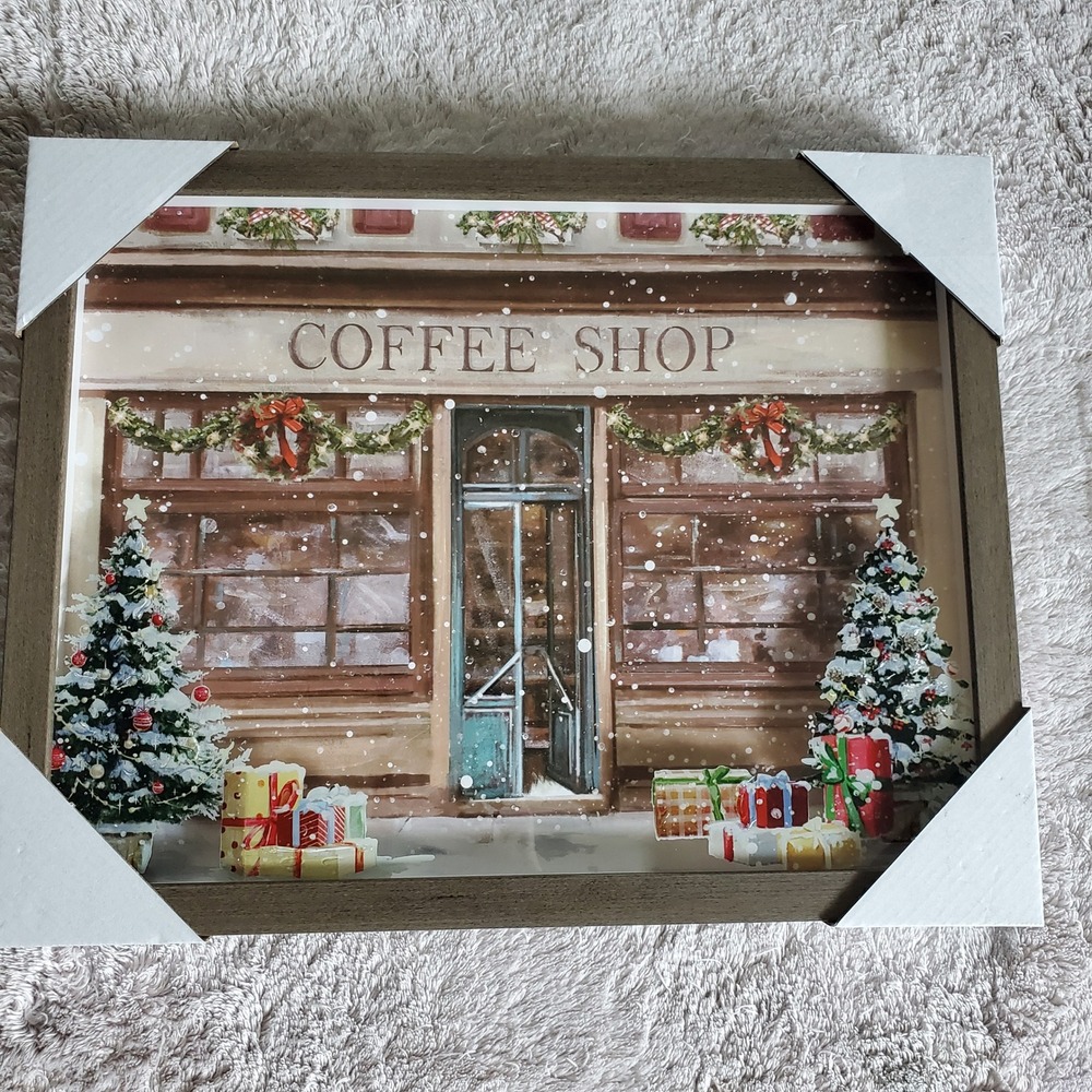 Viral Hobby Lobby Christmas Coffee Shop Framed Wall Art Winter Scene 14x11
